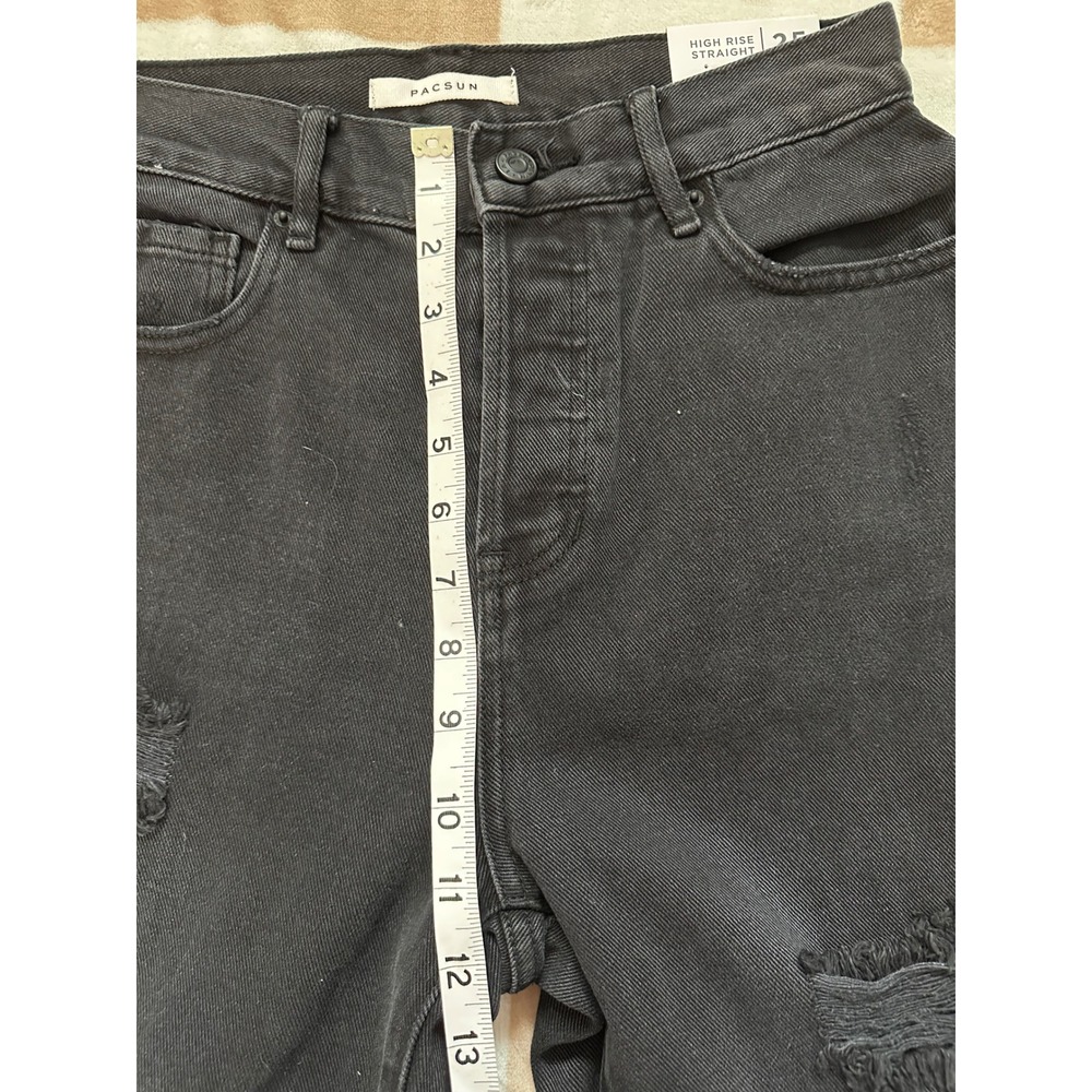 NWT PacSun High Rise Straight Leg Black Distressed Denim Jeans Size 25 - Picture 8 of 11